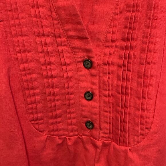 Boden Poppy Red Cotton Linen Blend Pleat Button Front 3/4 Sleeve Dress Size 4 - Picture 6 of 15